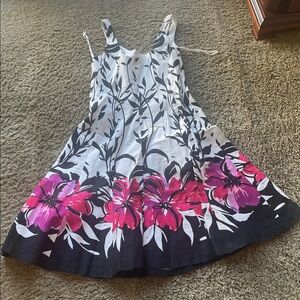 Floral Black and White Dress with Pink Accents